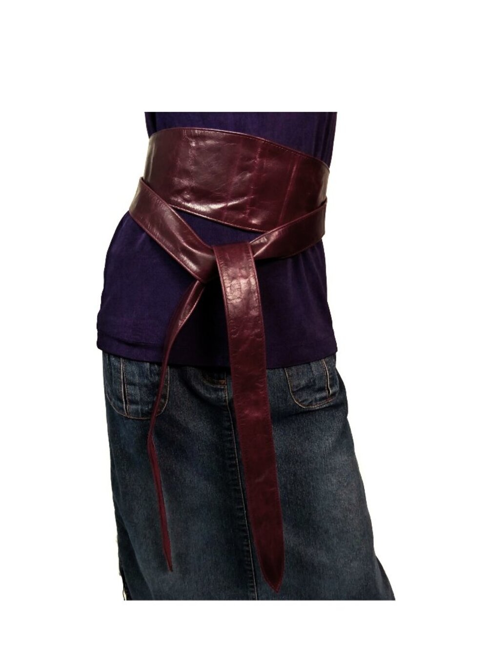 Handmade Maroon Brown Leather Wrap Belt Obi Waist Cincher Made in UK